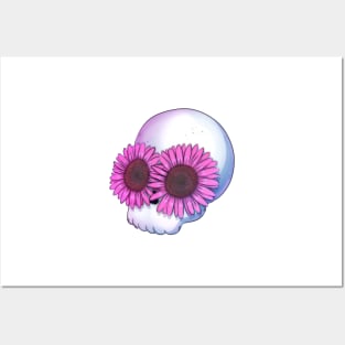 Skull with pink flowers Posters and Art